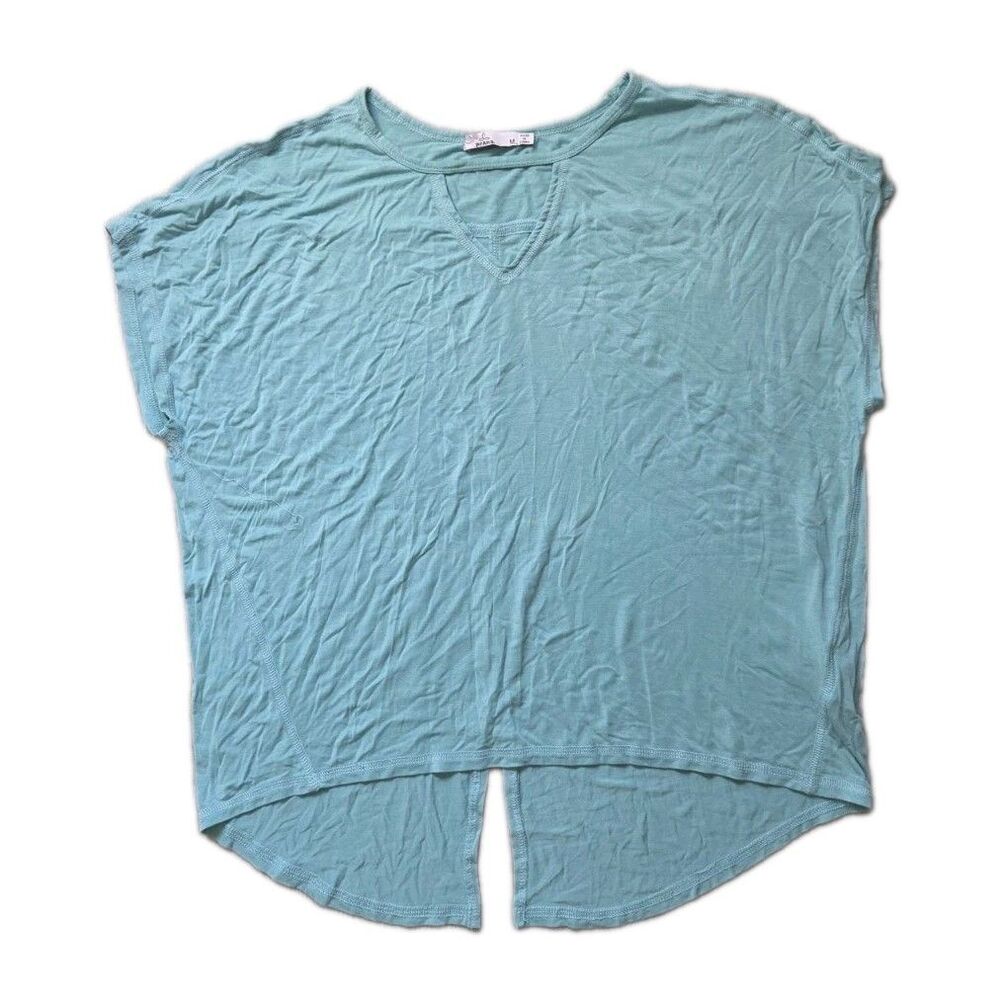 Prana Aqua Blue Modal Stretch Lightweight Oversized Keyhole Hi Low Top Sz M EUC